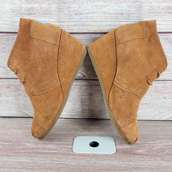 Toms Desert Hidden Wedge Ankle Booties Women's Size 8 Suede Lace Heel Shoes - Picture 5 of 11